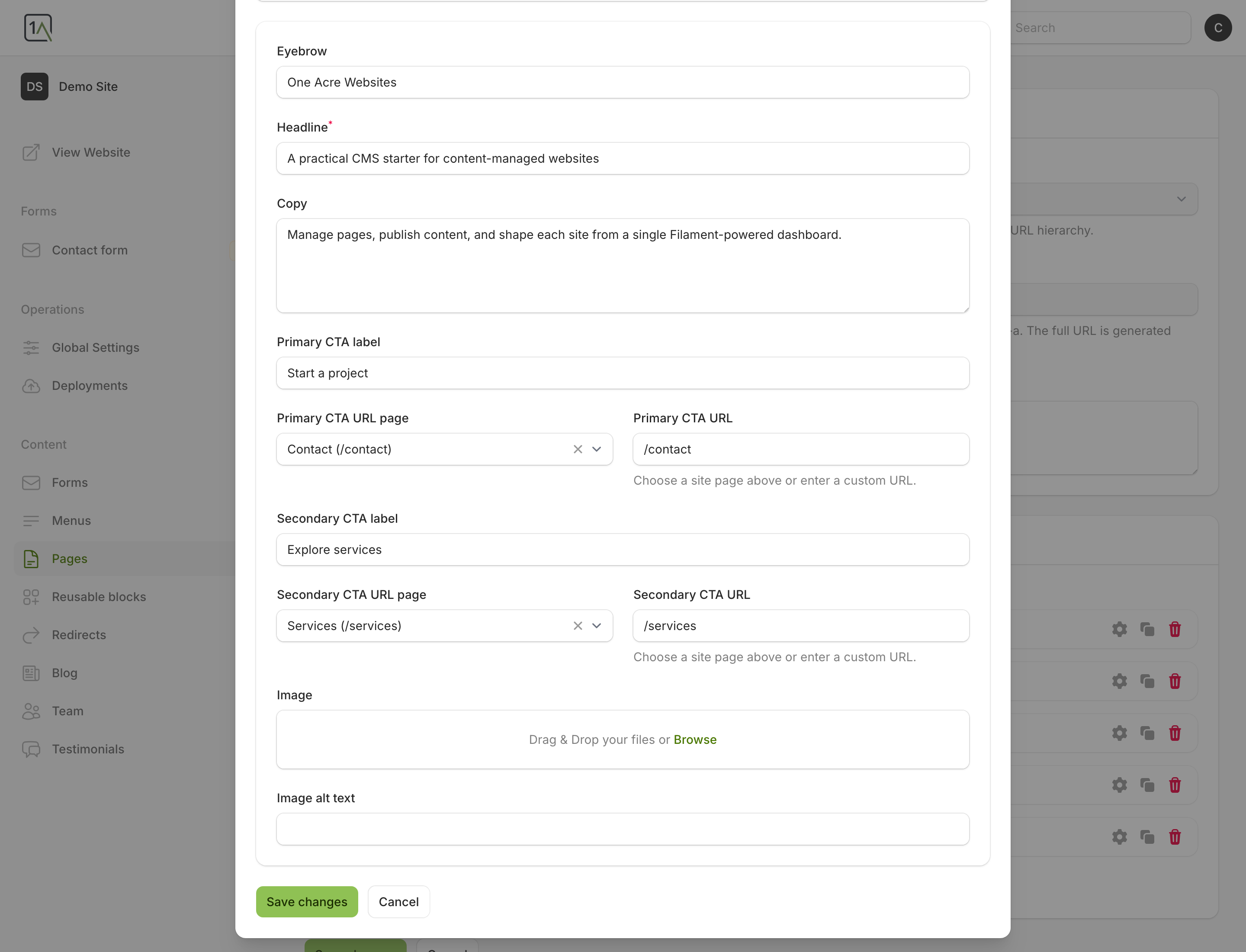 Block edit form