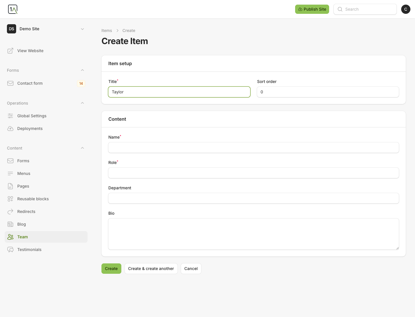 Create collection item